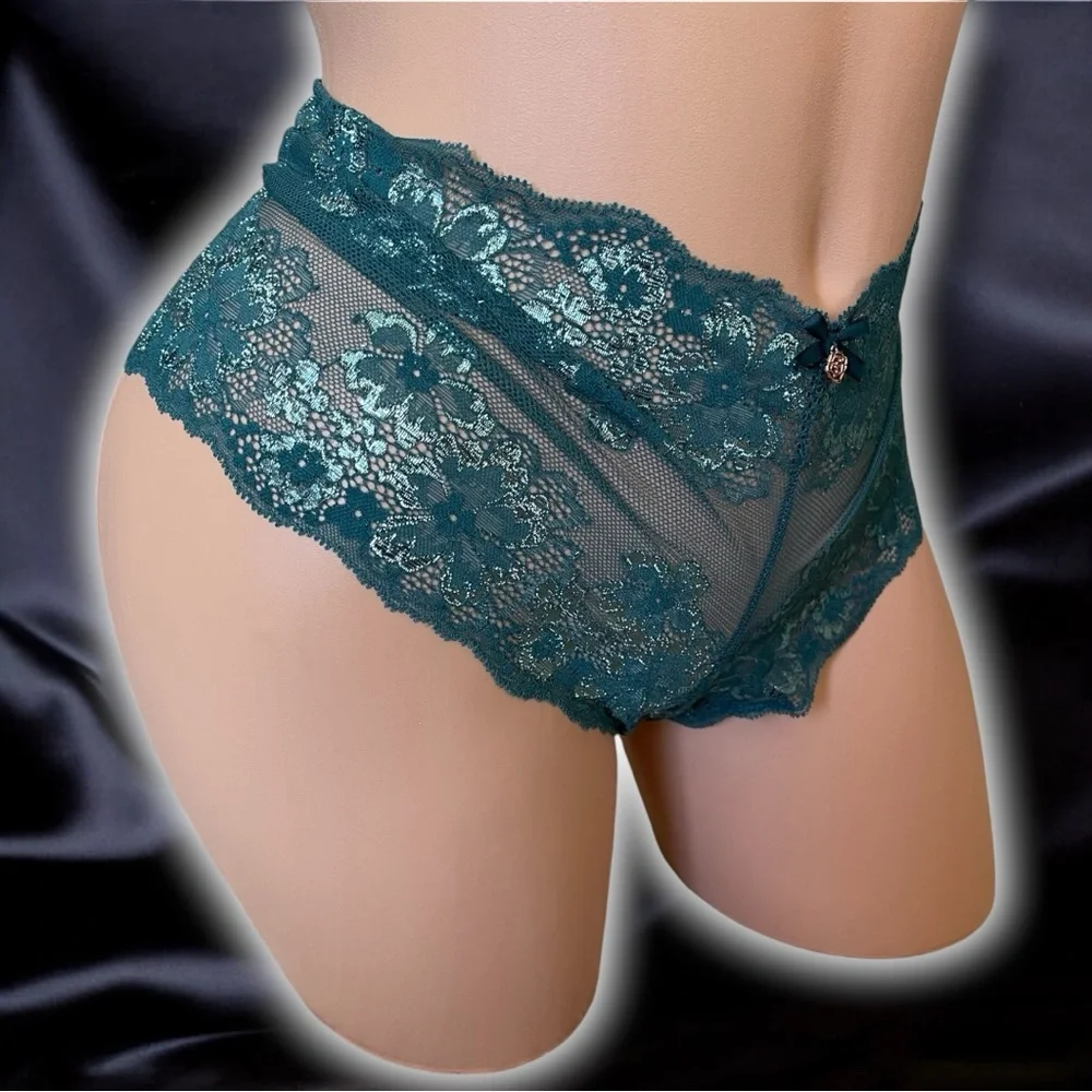 Victoria’s Secret Intimates Green Floral Mesh Lace Sheer Shortie Cheeky Panties